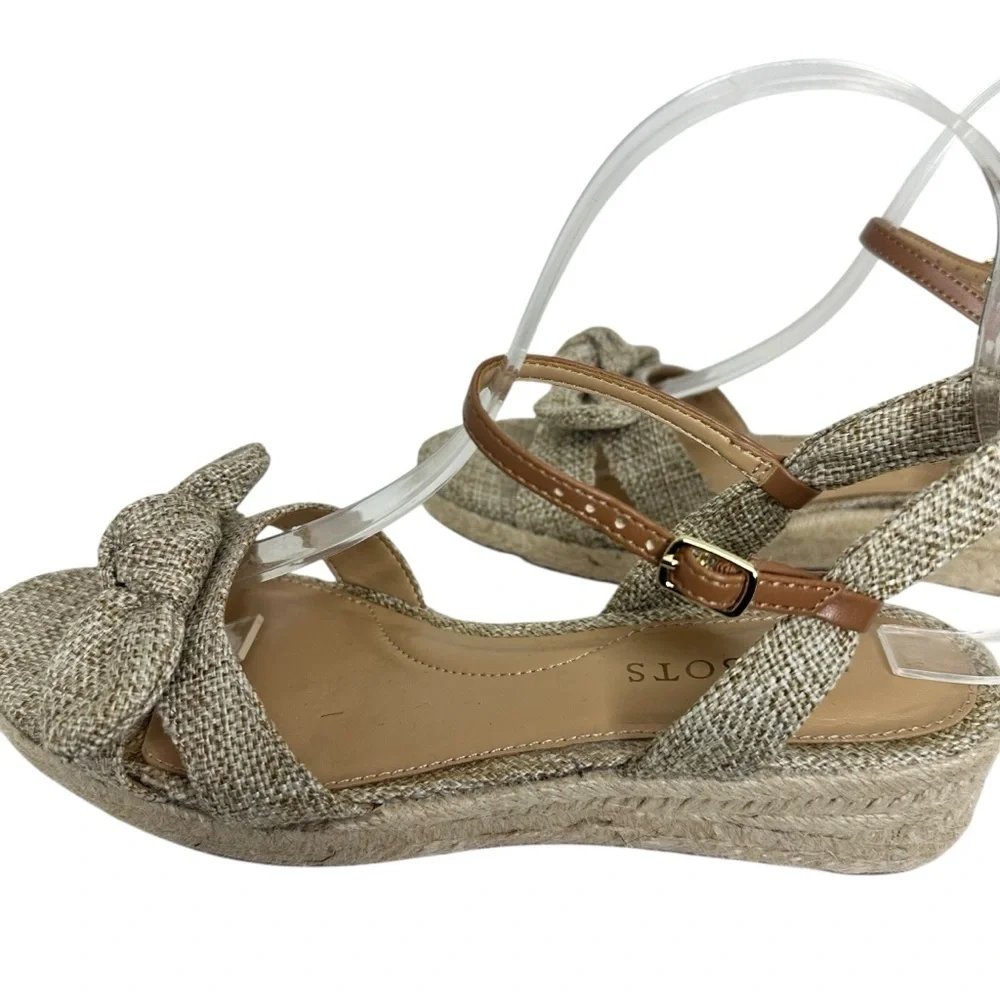 Talbots Linen Bow Espadrille Wedge Sandal Size 6.5